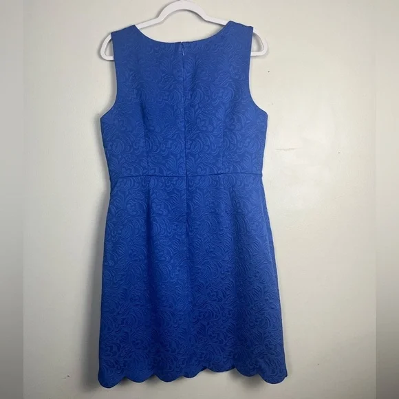 RSVP By Talbots Scalloped Jacquard Dress 10 Royal Blue Wedding Guest Party - Picture 4 of 4